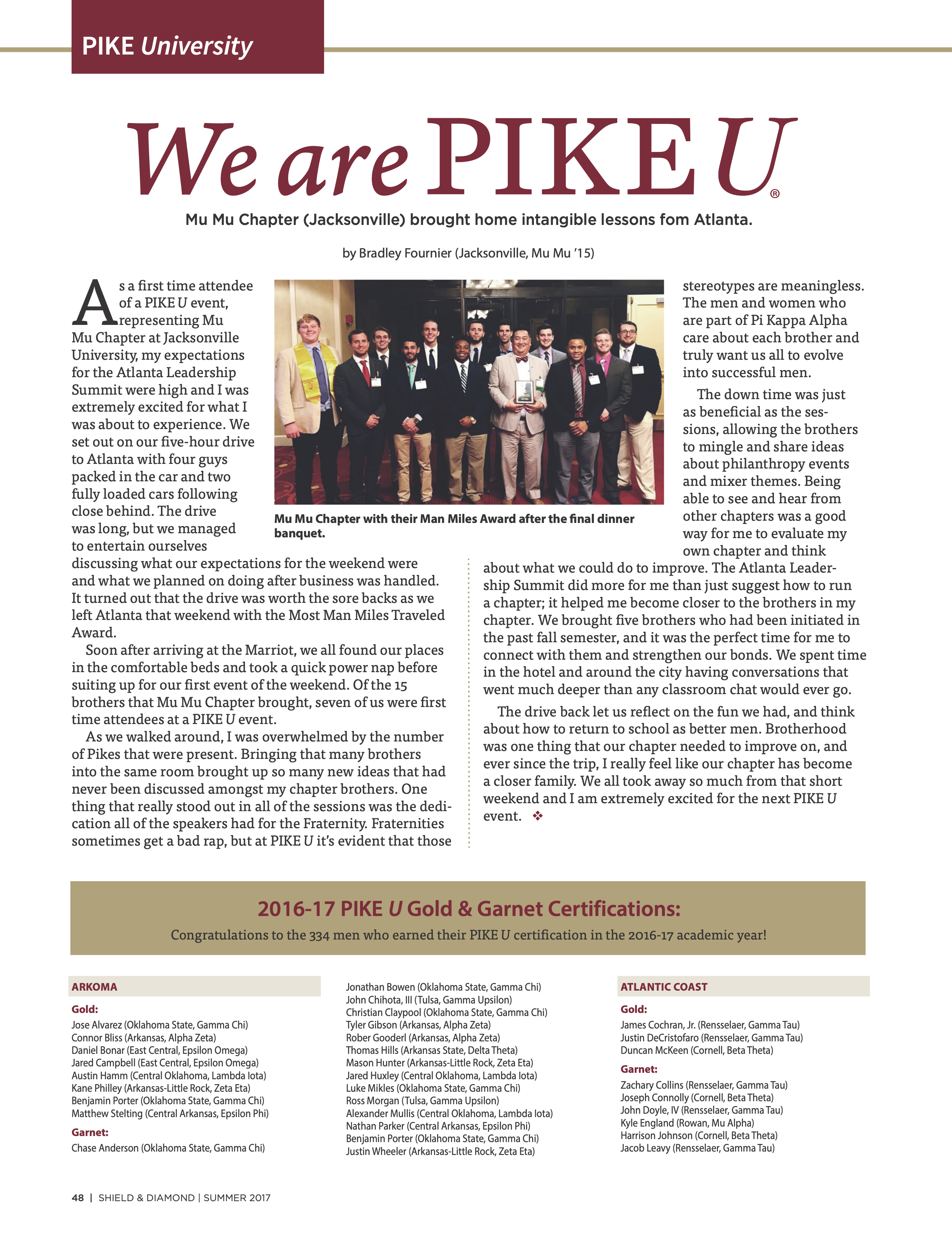 2016 - 2017 Pike U Gold & Garnet Certifications